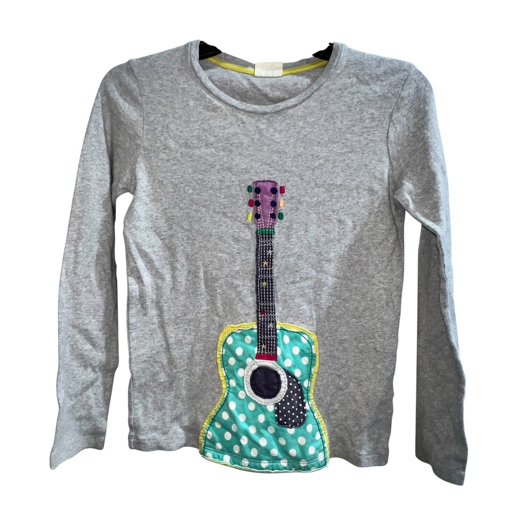 Mini Boden Girls Gray Cotton Guitar Applique Long Sleeve Tee Shirt Size 11-12
